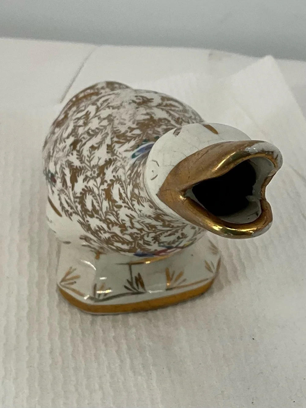 Rare Pereiras Valado Portugal White and Gold Porcelain Duck